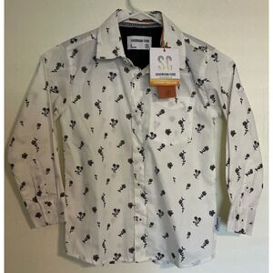 NWT Sovereign Code Kids Sz 6 White Floral Print Button Down Long Sleeve Shirt